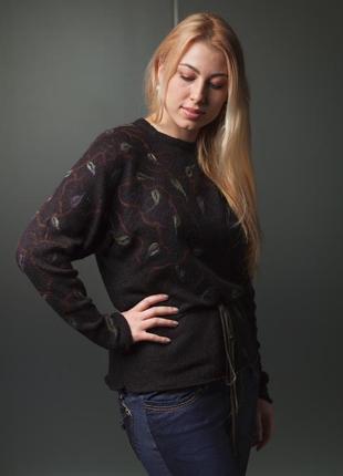 Вязаный мохеровый свитерок с элементами шерстяной акварели5 фото