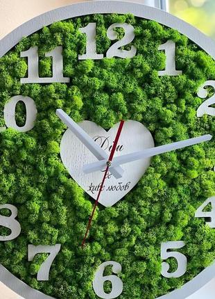 Годинник для дому зі стабілізованим мохом,діаметр 30 см.2 фото