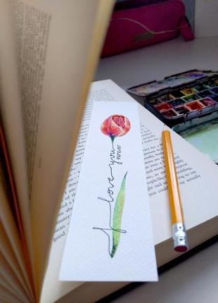 Оригінальна акварельна закладка для книжок "червоний тюльпан" ручної роботи2 фото