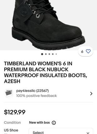 Продам черевики timberland women's 6 in premium black nubuck waterproof insulated boots10 фото