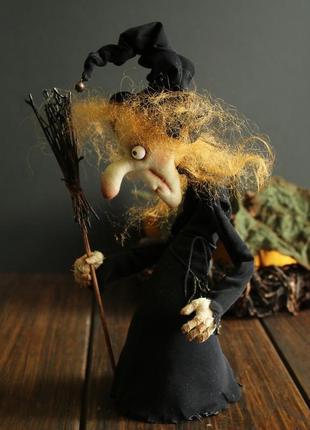 Текстильная кофейная кукла ведьмочка/баба яга4 фото