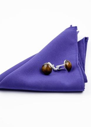 Дерев'яна краватка-метелик комплект (платок, запонки)3 фото