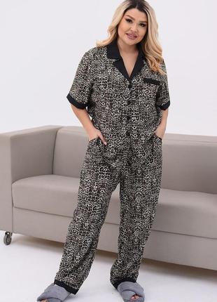 Женский летний домашний костюм кофта и штаны из ткани софт с принтом  размеры 48-621 фото