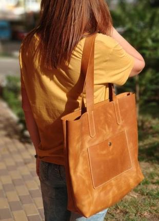 Женская кожаная сумка шоппер stedley охра1 фото