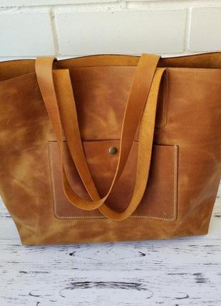 Женская кожаная сумка шоппер stedley охра3 фото