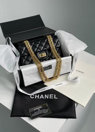 Сумка клатч premium cha*** 2.55 reissue double flap leather bag black/gold