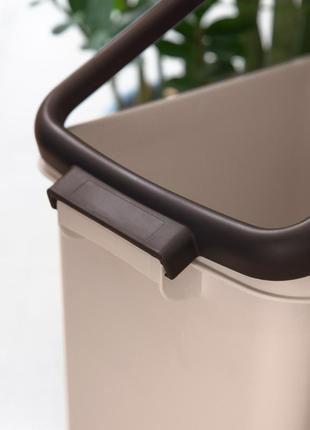 Мусорное ведро 12 л без крышки узкое 20 см пластиковое ведро с фиксатором пакета, бежевый