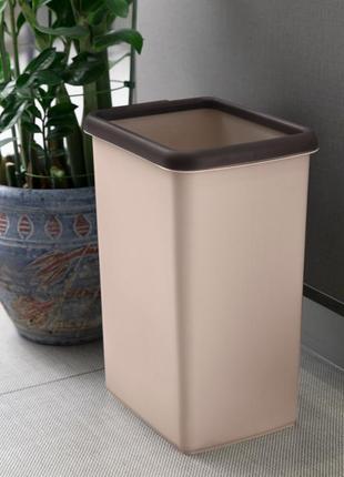 Мусорное ведро 12 л без крышки узкое 20 см пластиковое ведро с фиксатором пакета, бежевый