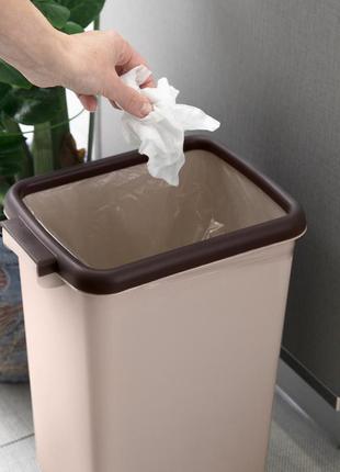 Мусорное ведро 12 л без крышки узкое 20 см пластиковое ведро с фиксатором пакета, бежевый