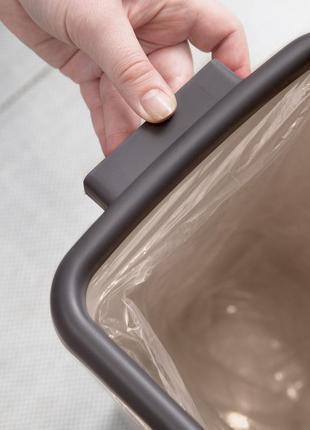 Мусорное ведро 12 л без крышки узкое 20 см пластиковое ведро с фиксатором пакета, бежевый