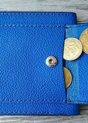 Жіноче портмоне маленьке кольору електра (синє) на 4 відділу з натуральної шкіри mini гаманець3 фото
