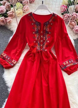 Платье вишиванка украинская красная с вышивкой6 фото