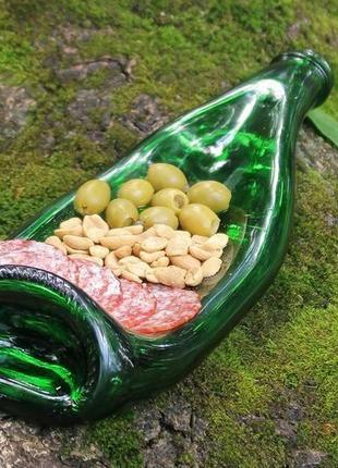 Винна пляшка тарілка для оливок, сиру, нарізок, смачної їжі та фруктів champagne green3 фото