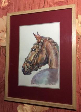 Картина лошадь, конь акварель