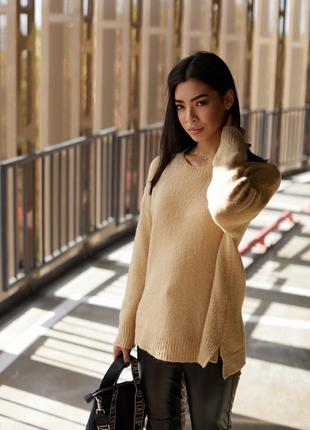 Жіночий джемпер, светр, вільний, універсальний розмір. однотонний. бежевий un8 фото