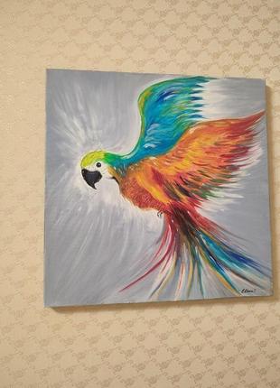 "попугай ара" картина маслом9 фото