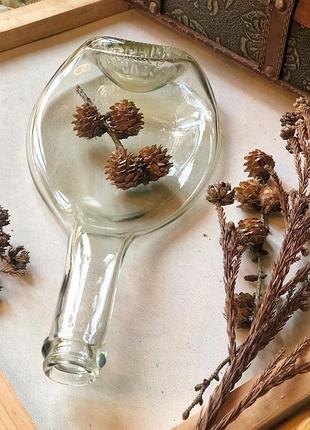 Прозора скляна тарілочка у формі пляшки, підставка для дрібничок, підсвічник