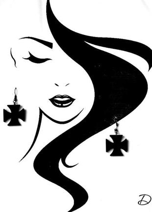 Серьги черные "крест мальтийский " 4