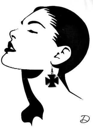 Серьги черные "крест мальтийский " 7