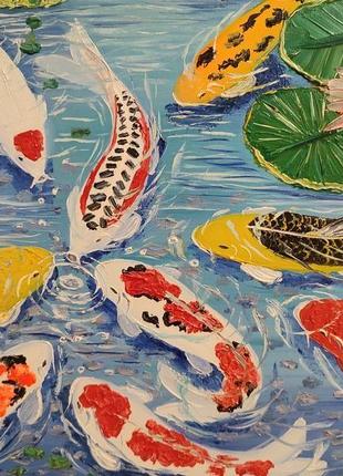 Картина олійними фарбами 9  рибок кої на удачу1 фото