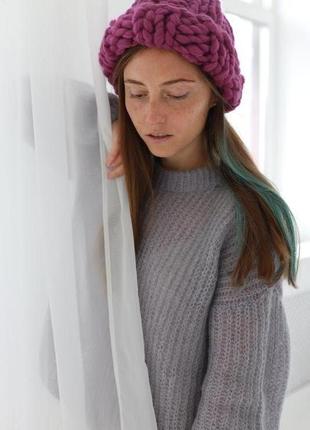 Жіноча зимова шапка з нануральної вовни мериноса. тепла в'язана шапка2 фото