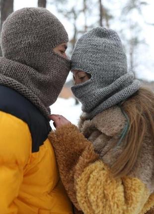 Тепла балаклава унісекс, в'язана зимова шапка, шапка шолом