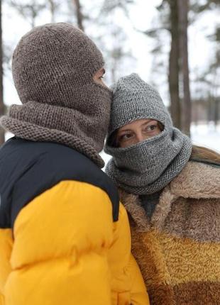 Тепла балаклава унісекс, в'язана зимова шапка, шапка шолом3 фото