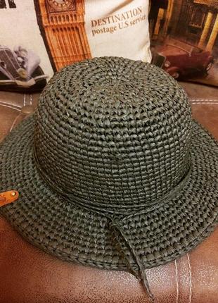 Річна капелюх з рафії. зеленого кольору. ручна робота.3 фото