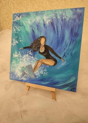 "девушка серфингистка" картина масляными красками4 фото