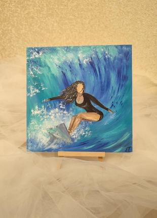 "девушка серфингистка" картина масляными красками3 фото