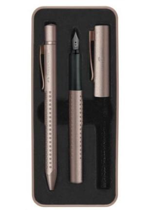 Набор ручка шариковая + чернильная  faber castell розовая медь (201525)