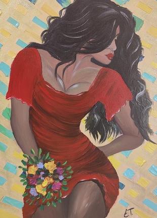 Картина "девушка в красном платье"💃3 фото