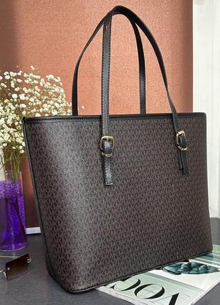 Женская вместительная сумка mk коричневая с черным 40*29 см4 фото