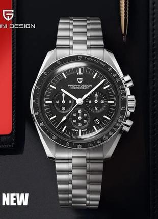 Кварцевий годинник pagani design pd-1701 silver-black, чоловічий, кварцовий механізм, сталь 316, d c3 фото