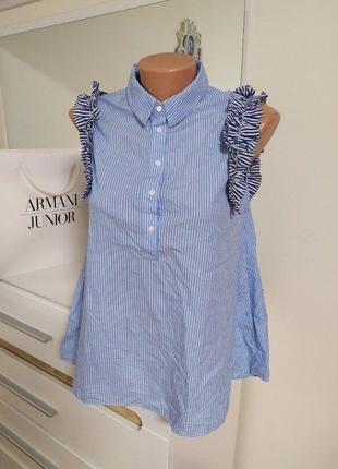 Шикарная голубая блуза рубашка в полоску zara woman xs