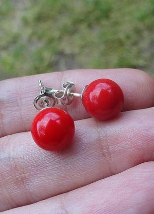 Серьги-пуссеты  red berry - серебро 925, коралл1 фото