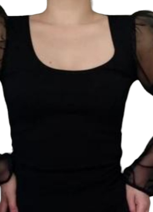 Боди с объемными шифоновыми рукавами