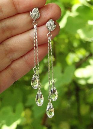Сережки "краплі дощу" - срібло, сваровські, циркони3 фото