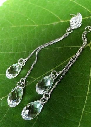 Сережки "краплі дощу" - срібло, сваровські, циркони2 фото