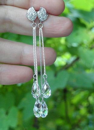 Сережки "краплі дощу" - срібло, сваровські, циркони1 фото