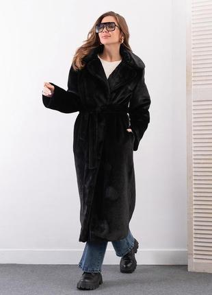 Чорне пальто зі штучного хутра 13631
