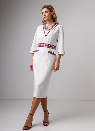 Вышитое женское платье "звезды" белое