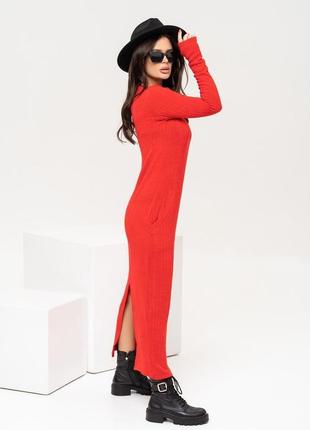 Красное ангоровое длинное платье с карманами     13646_красный2 фото