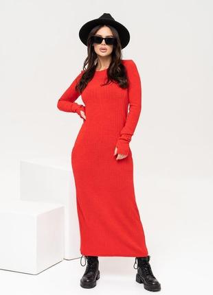 Красное ангоровое длинное платье с карманами     13646_красный