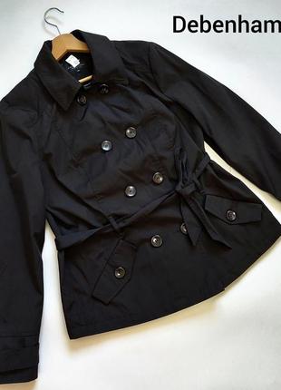Нова жіноча чорна вкорочена пальто з коміром без капюшона  та поясом від бренду debenhams.