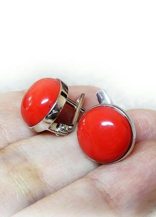 Серьги  red coral classic  -- серебро 925,  коралл