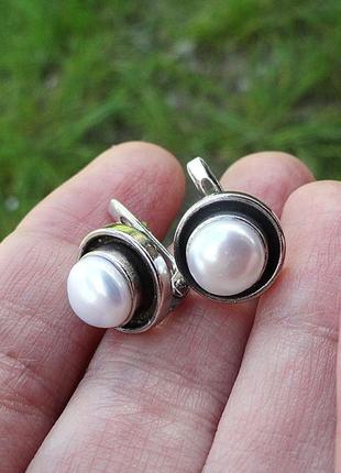 Серьги button -- жемчуг, серебро 9254 фото