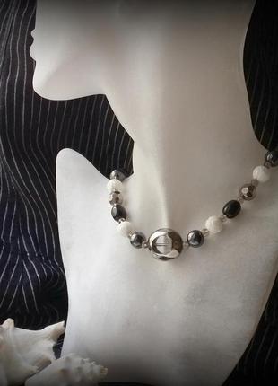 Ожерелье ночь черное с гематитом и агатом 2