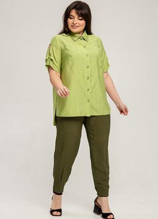 Женская блузка с легким отливом летняя 50, 52, 54, 56, 58, 60 р салатового цвета2 фото