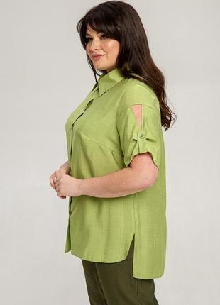 Женская блузка с легким отливом летняя 50, 52, 54, 56, 58, 60 р салатового цвета4 фото